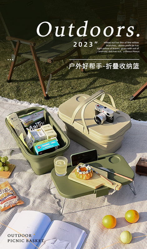 Collapsible Picnic Basket with Mini Table Lid