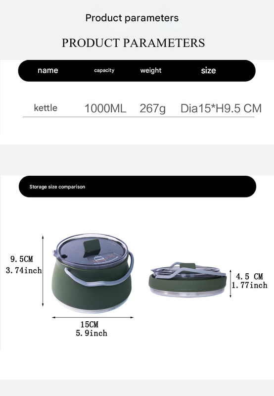 Dark Green 1L Portable Collapsible Camping Kettle