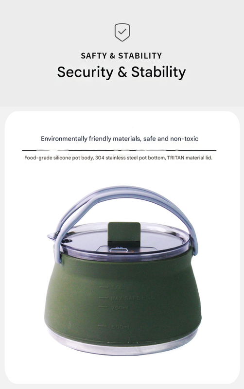 Dark Green 1L Portable Collapsible Camping Kettle