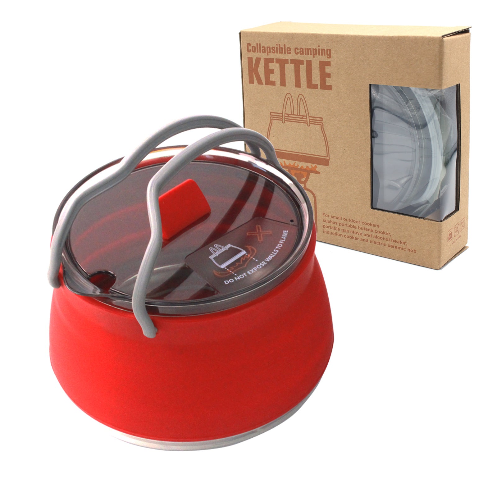 Red 1L Portable Collapsible Camping Kettle