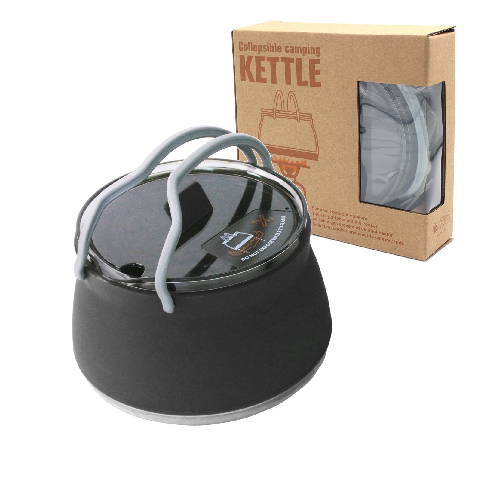 Black 1L Portable Collapsible Camping Kettle